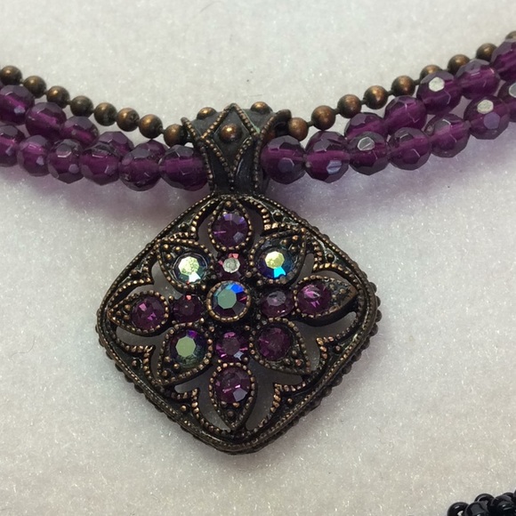 FINAL SALE PRICE Black Handmade Crocheted Choker & Purple Necklace - Picture 2 of 6